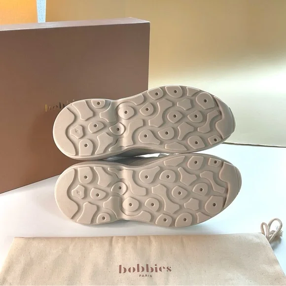 NEW • BOBBIES PARIS Beige and Black Leather Sneakers - Picture 9 of 16